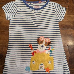 Baby Boden Blue and White Striped Dress with Yellow Accents